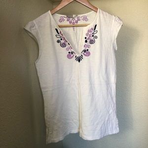 Athleta White Top with Purple Embroidery
